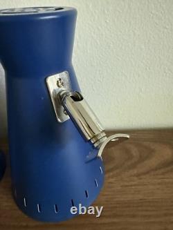 Vintage MCM Cobalt Blue Perforated Metal Cone Lamp Shades with Original Mounts