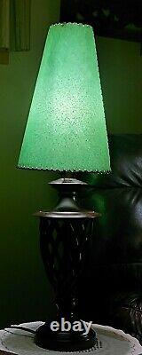 Vintage MCM Cone Lamp Shades Fiberglass 14x9x4 Green & Tan LOT OF FOUR