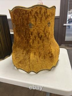 Vintage MCM Crushed Gold Yellow Velvet Scallop Lamp Shade Hollywood Regency