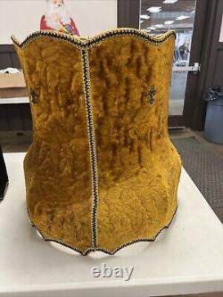 Vintage MCM Crushed Gold Yellow Velvet Scallop Lamp Shade Hollywood Regency