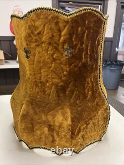 Vintage MCM Crushed Gold Yellow Velvet Scallop Lamp Shade Hollywood Regency