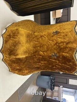 Vintage MCM Crushed Gold Yellow Velvet Scallop Lamp Shade Hollywood Regency