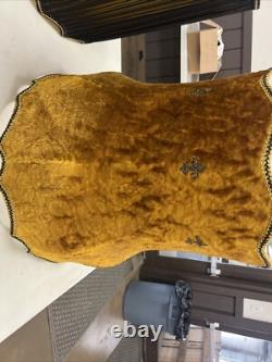 Vintage MCM Crushed Gold Yellow Velvet Scallop Lamp Shade Hollywood Regency