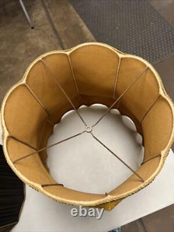 Vintage MCM Crushed Gold Yellow Velvet Scallop Lamp Shade Hollywood Regency