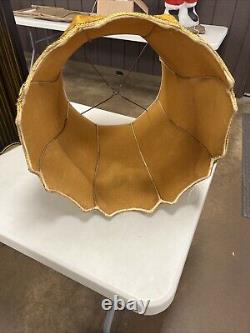 Vintage MCM Crushed Gold Yellow Velvet Scallop Lamp Shade Hollywood Regency
