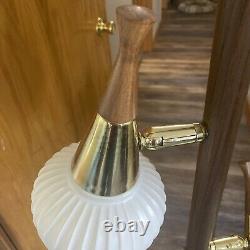 Vintage MCM Danish Modern 3 Way Cone Shade Wood Floor Tension Pole Lamp