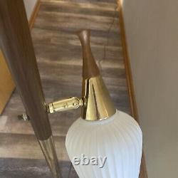 Vintage MCM Danish Modern 3 Way Cone Shade Wood Floor Tension Pole Lamp