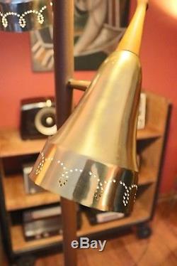 Vintage MCM Danish Tension Pole Lamp with 3 Metal Cone Shades
