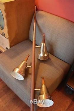 Vintage MCM Danish Tension Pole Lamp with 3 Metal Cone Shades
