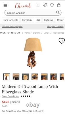 Vintage MCM Double Tier Fiberglass Shade Tree Branch Lamp Stitched Works