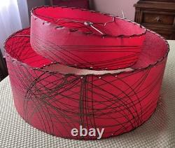 Vintage MCM Fiberglass 2-Tier Whip Stitch Lamp Shade Red With Black Gold