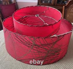 Vintage MCM Fiberglass 2-Tier Whip Stitch Lamp Shade Red With Black Gold