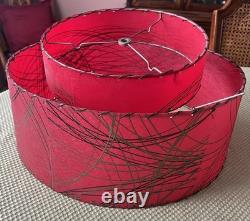 Vintage MCM Fiberglass 2-Tier Whip Stitch Lamp Shade Red With Black Gold
