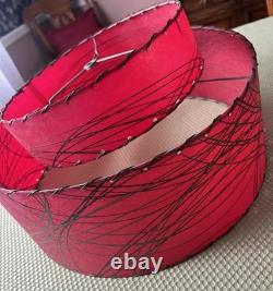 Vintage MCM Fiberglass 2-Tier Whip Stitch Lamp Shade Red With Black Gold