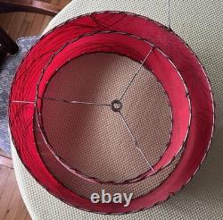 Vintage MCM Fiberglass 2-Tier Whip Stitch Lamp Shade Red With Black Gold