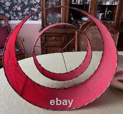 Vintage MCM Fiberglass 2-Tier Whip Stitch Lamp Shade Red With Black Gold