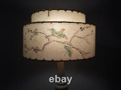 Vintage MCM Fiberglass 2 Tier Whip Stitch Lamp Shade With Bird Butterfly Branch