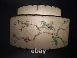 Vintage MCM Fiberglass 2 Tier Whip Stitch Lamp Shade With Bird Butterfly Branch