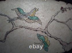 Vintage MCM Fiberglass 2 Tier Whip Stitch Lamp Shade With Bird Butterfly Branch