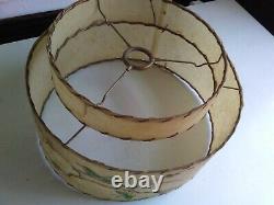 Vintage MCM Fiberglass 2 Tier Whip Stitch Lamp Shade With Bird Butterfly Branch