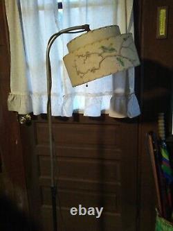 Vintage MCM Fiberglass 2 Tier Whip Stitch Lamp Shade With Bird Butterfly Branch