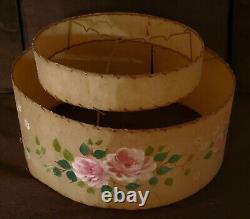 Vintage MCM Fiberglass 2 Tier Whip Stitch Lamp Shade With Rose Flowers 19 x 10