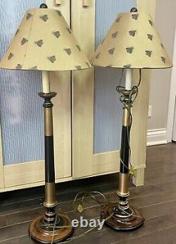 Vintage MCM Frederick Cooper Table lamps Candlestick Matching Bee Shades