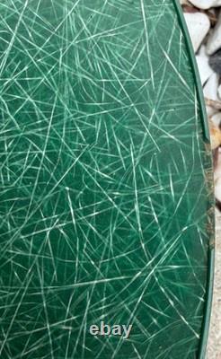 Vintage MCM Green Fiberglass Tripod Atomic Lamp Mid Century Modern UFO Saucer