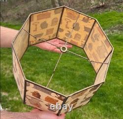 Vintage MCM Octagonal Early American Americana Colonial Style Fabric Lampshade