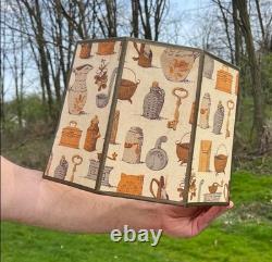 Vintage MCM Octagonal Early American Americana Colonial Style Fabric Lampshade