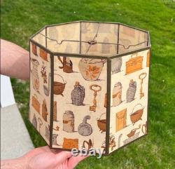 Vintage MCM Octagonal Early American Americana Colonial Style Fabric Lampshade