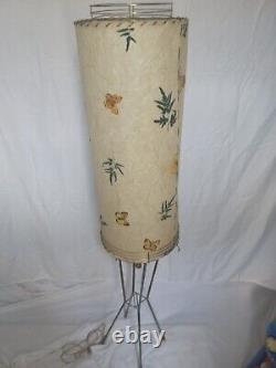Vintage MCM Paper Lamp Shade On Metal Legs Raw Hide Lacing