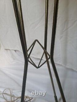 Vintage MCM Paper Lamp Shade On Metal Legs Raw Hide Lacing