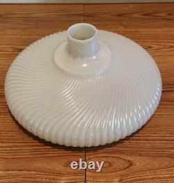 Vintage MCM Pearl White Ribbed Swirl Milk Glass Torchiere Lamp Shade 16