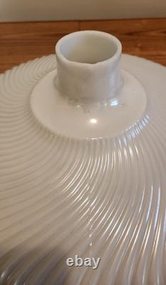 Vintage MCM Pearl White Ribbed Swirl Milk Glass Torchiere Lamp Shade 16
