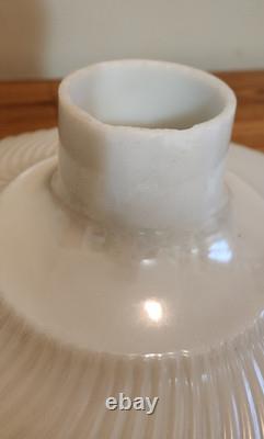 Vintage MCM Pearl White Ribbed Swirl Milk Glass Torchiere Lamp Shade 16