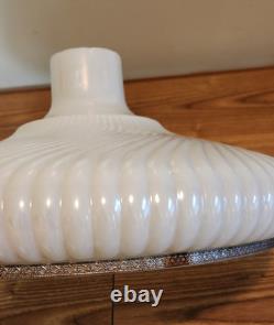 Vintage MCM Pearl White Ribbed Swirl Milk Glass Torchiere Lamp Shade 16