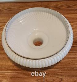 Vintage MCM Pearl White Ribbed Swirl Milk Glass Torchiere Lamp Shade 16