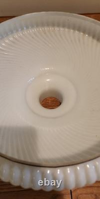 Vintage MCM Pearl White Ribbed Swirl Milk Glass Torchiere Lamp Shade 16