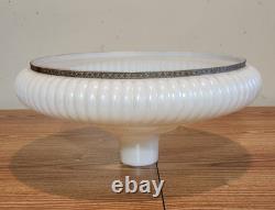 Vintage MCM Pearl White Ribbed Swirl Milk Glass Torchiere Lamp Shade 16