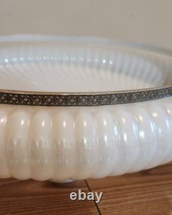 Vintage MCM Pearl White Ribbed Swirl Milk Glass Torchiere Lamp Shade 16