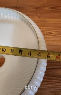 Vintage MCM Pearl White Ribbed Swirl Milk Glass Torchiere Lamp Shade 16