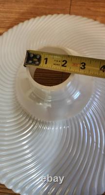 Vintage MCM Pearl White Ribbed Swirl Milk Glass Torchiere Lamp Shade 16