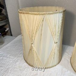 Vintage MCM Pinch Pleat 15 Drum Lamp Shade Hollywood Regency Gold and Lace Trim