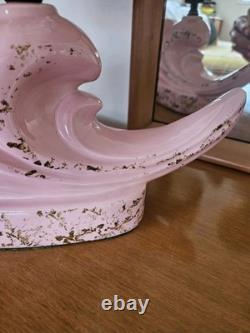 Vintage MCM Pink FLEUR DE LIS Ceramic Lamp Fiberglass Shade Atomic Mid Century