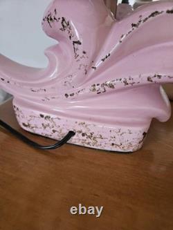 Vintage MCM Pink FLEUR DE LIS Ceramic Lamp Fiberglass Shade Atomic Mid Century