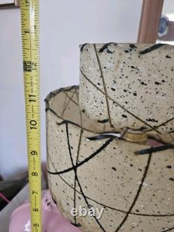 Vintage MCM Pink FLEUR DE LIS Ceramic Lamp Fiberglass Shade Atomic Mid Century