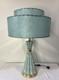 Vintage Mcm Table Lamp Turquoise Fiberglass Tier Shade Gold Accordion Geometric
