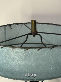 Vintage MCM Table Lamp Turquoise Fiberglass Tier Shade Gold Accordion Geometric