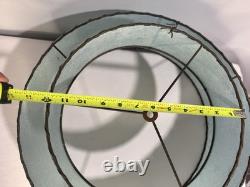 Vintage MCM Table Lamp Turquoise Fiberglass Tier Shade Gold Accordion Geometric